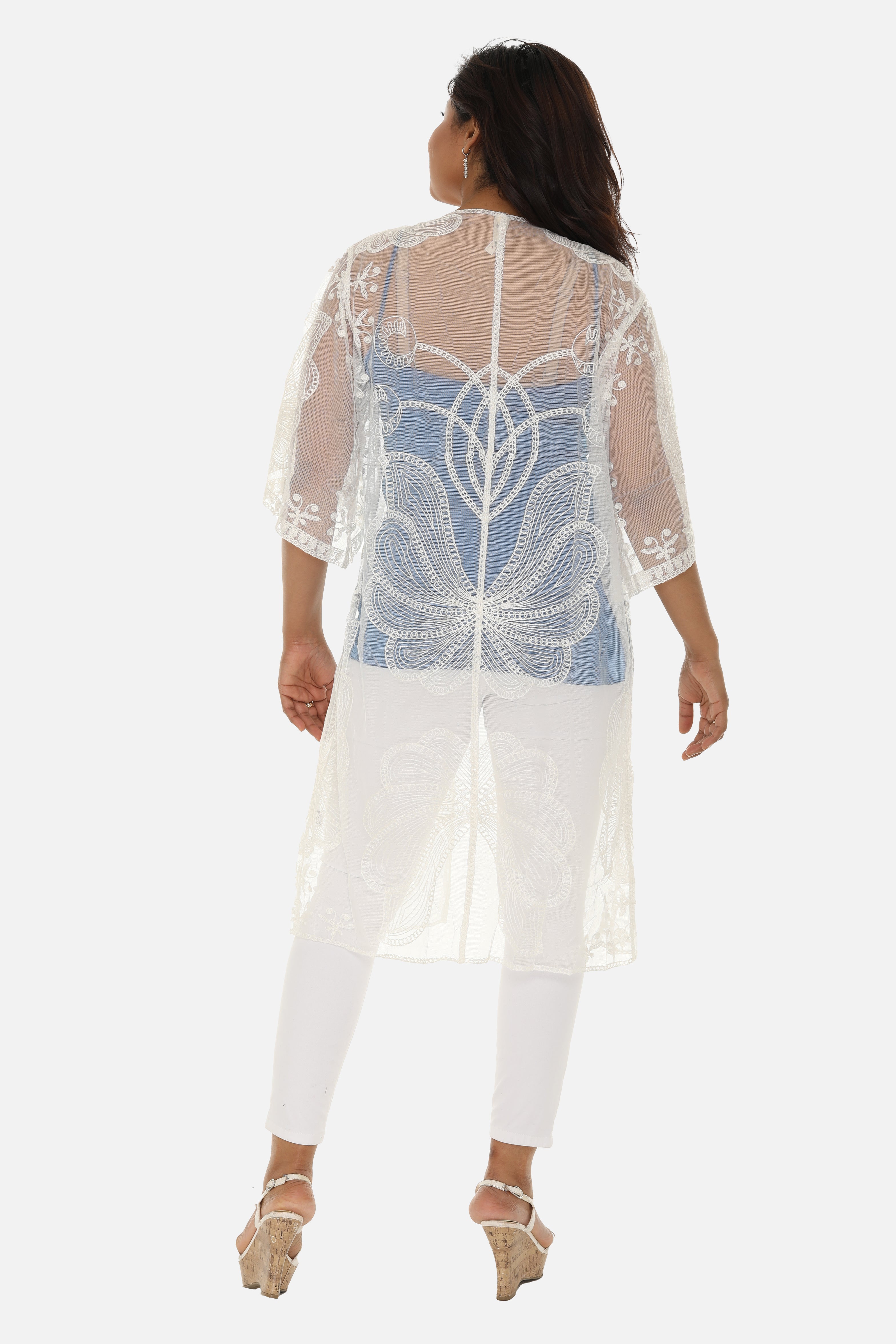 Butterfly Pattern Long Cover-Up with Tie-Knot Closure - Charming Charlie