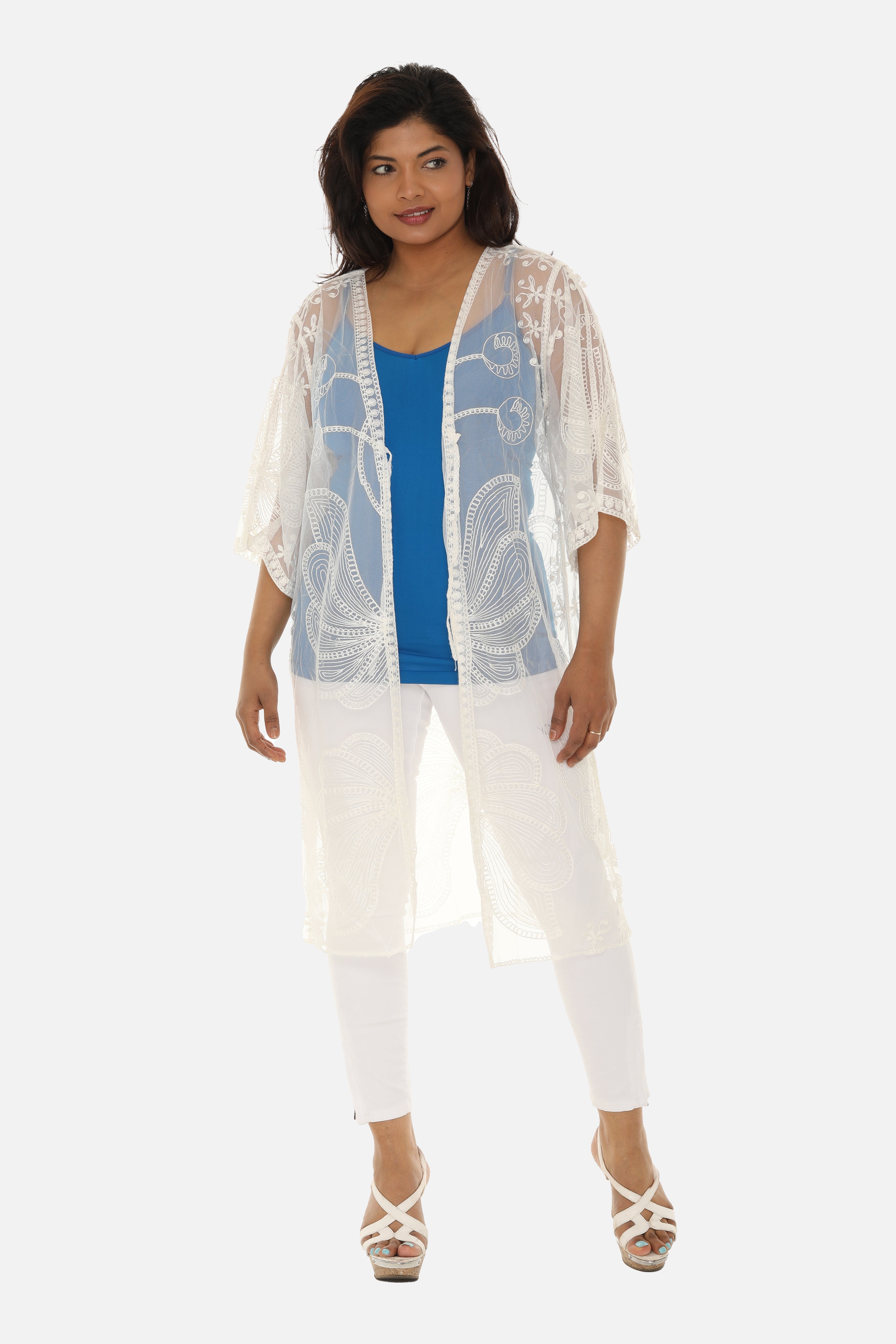Butterfly Pattern Long Cover-Up with Tie-Knot Closure - Charming Charlie