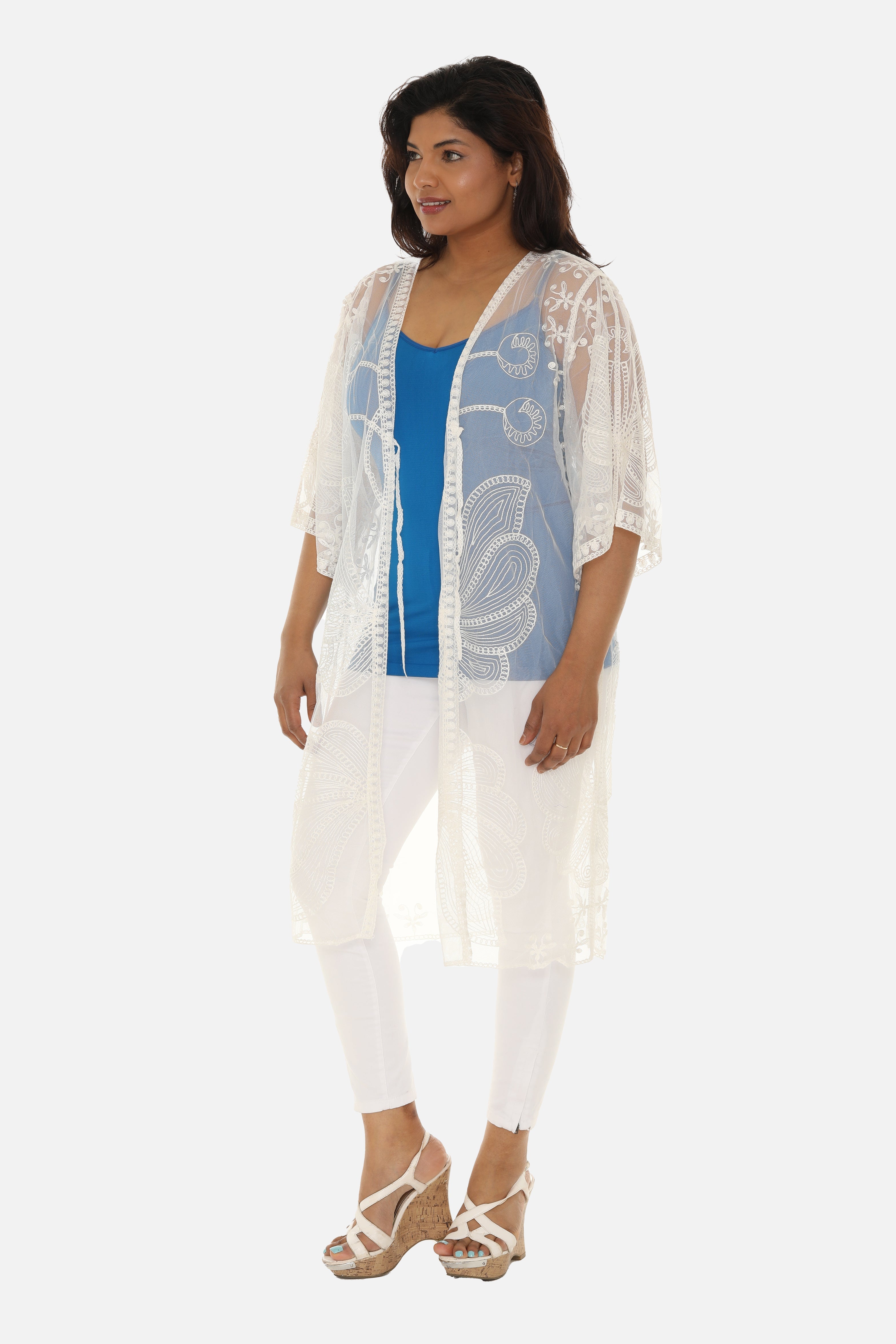 Butterfly Pattern Long Cover-Up with Tie-Knot Closure - Charming Charlie