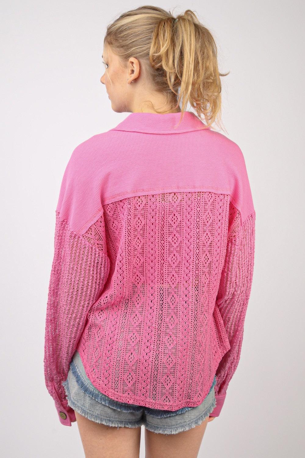 VERY J Button Up Long Sleeve Lace Shirt - Charming Charlie