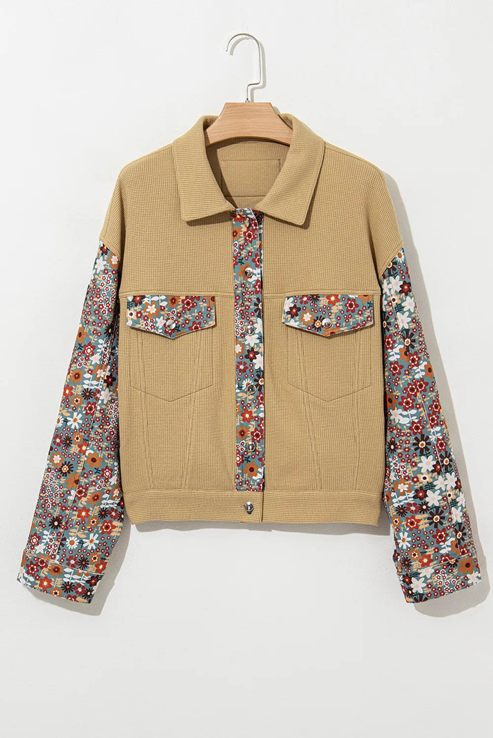 Printed Collared Neck Long Sleeve Jacket - Charming Charlie