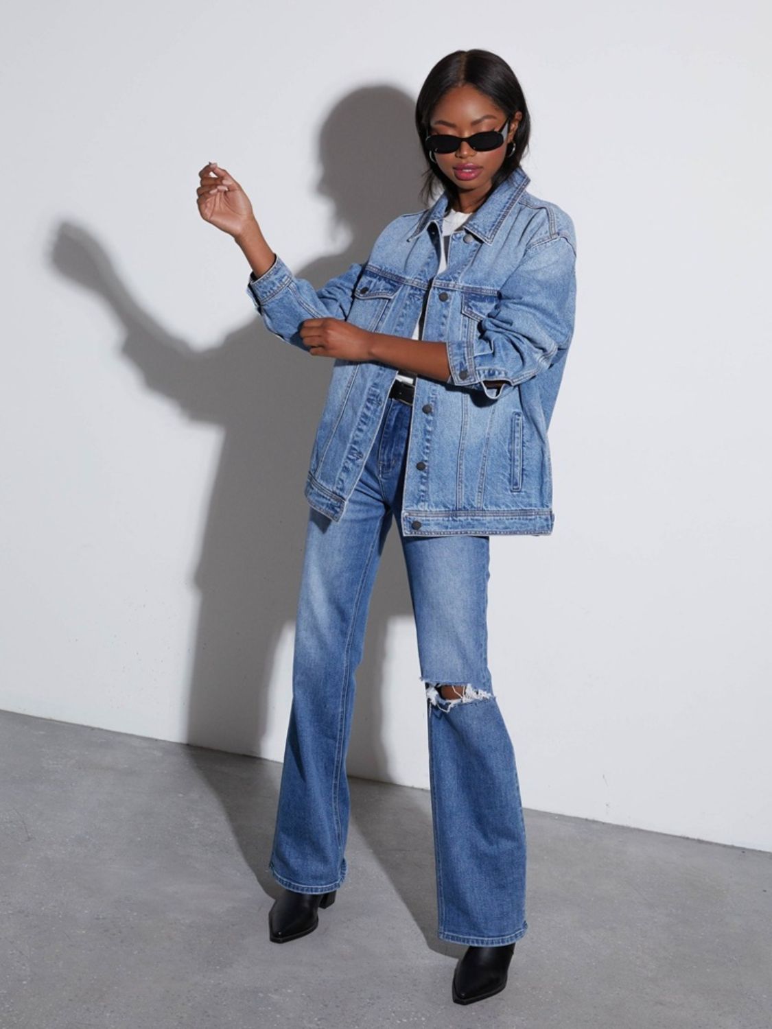 Button Up Collared Neck Denim Jacket - Charming Charlie
