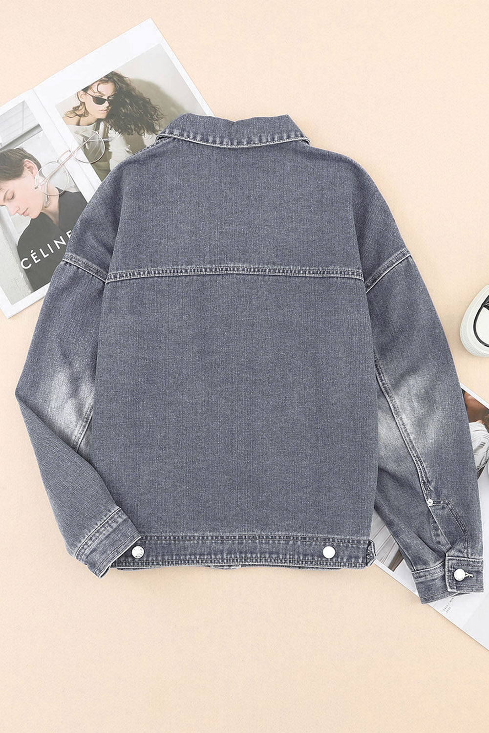 Collared Neck Button Up Denim Jacket - Charming Charlie