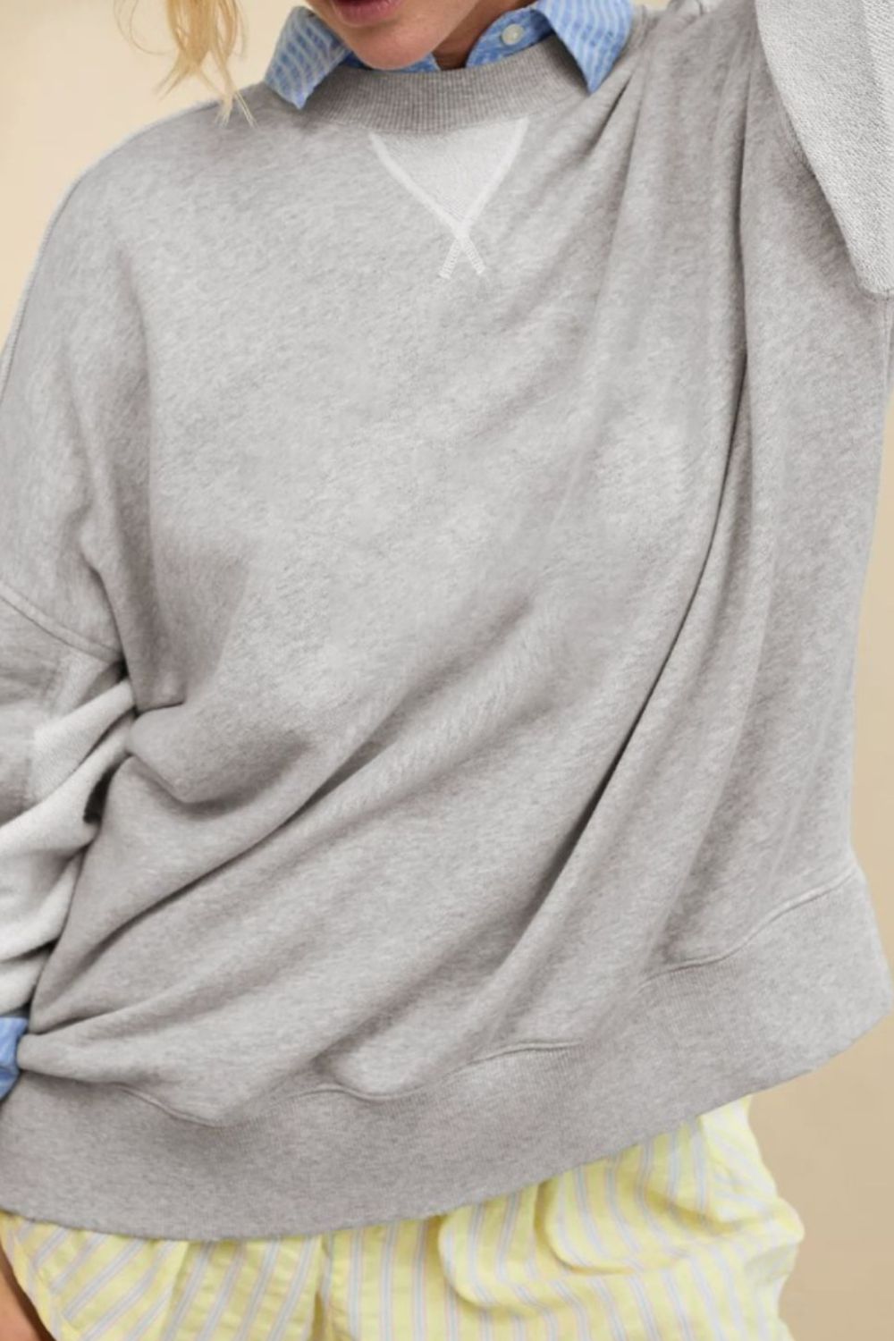 Side Slit Round Neck Long Sleeve Sweatshirt - Charming Charlie