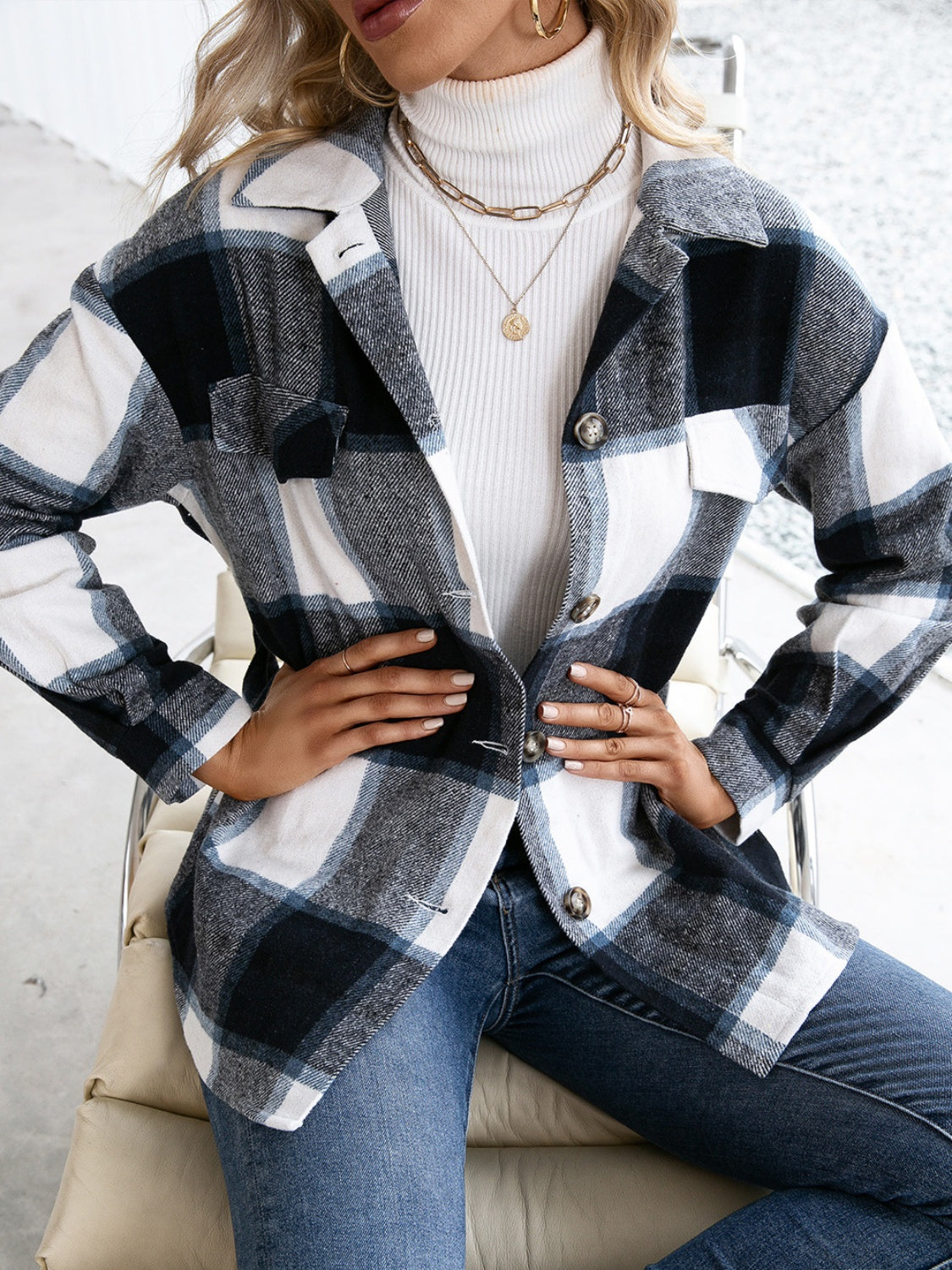Plaid Button Up Long Sleeve Shacket - Charming Charlie