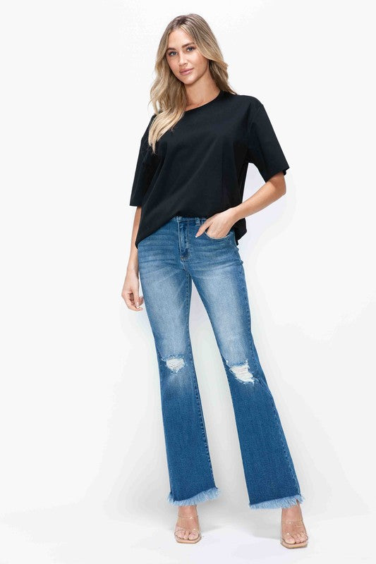bytos Full Size Raw Hem Distressed High Rise Bootcut Jeans - Charming Charlie