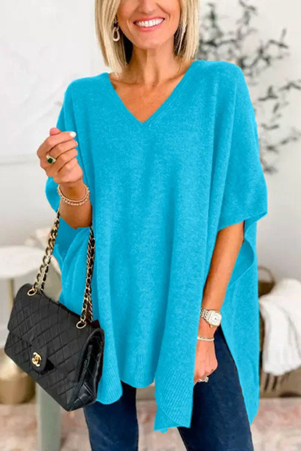 Slit V-Neck Half Sleeve Knit Top - Charming Charlie