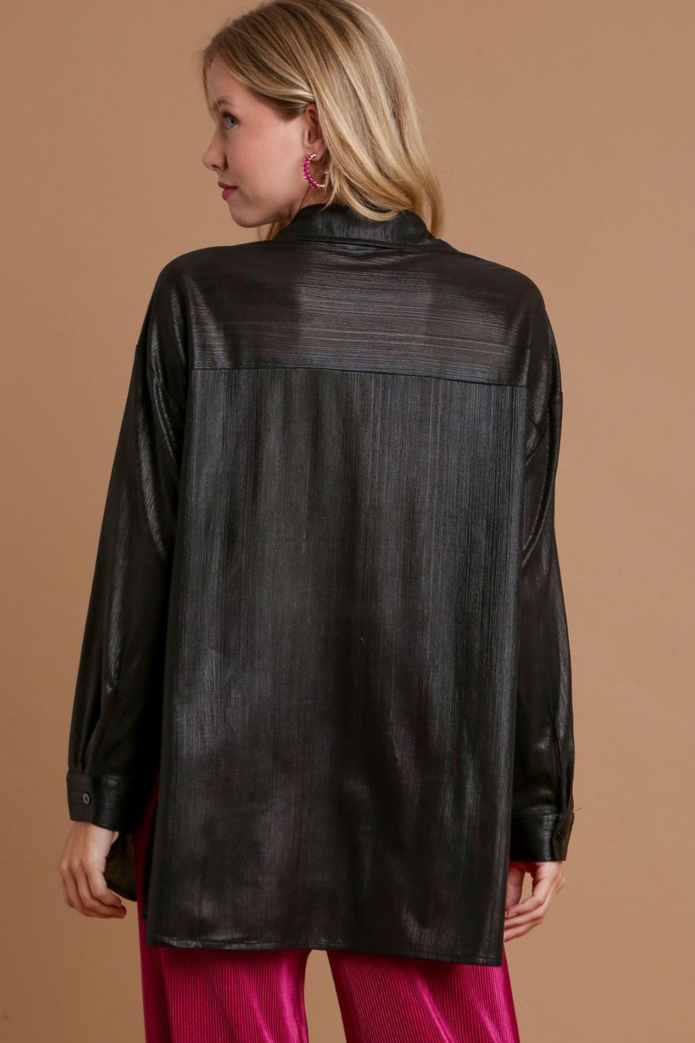 Umgee Side Slit Button Up Long Sleeve Shirt - Charming Charlie
