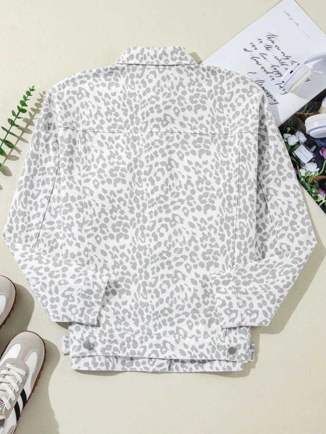 Leopard Button Up Long Sleeve Denim Jacket - Charming Charlie