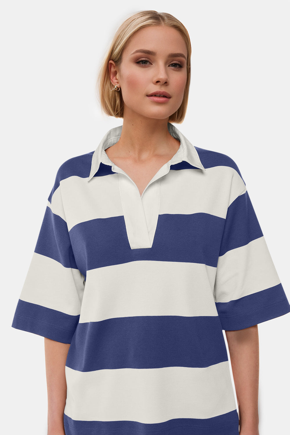 Oh Pima Cotton Wash Color Block Johnny Collar Half Sleeve Top - Charming Charlie
