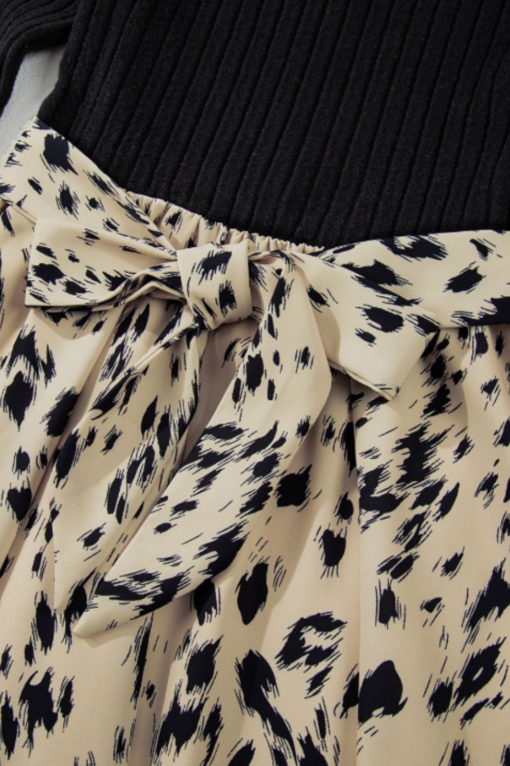 Printed Tie Waist Mock Neck Long Sleeve Dress - Charming Charlie