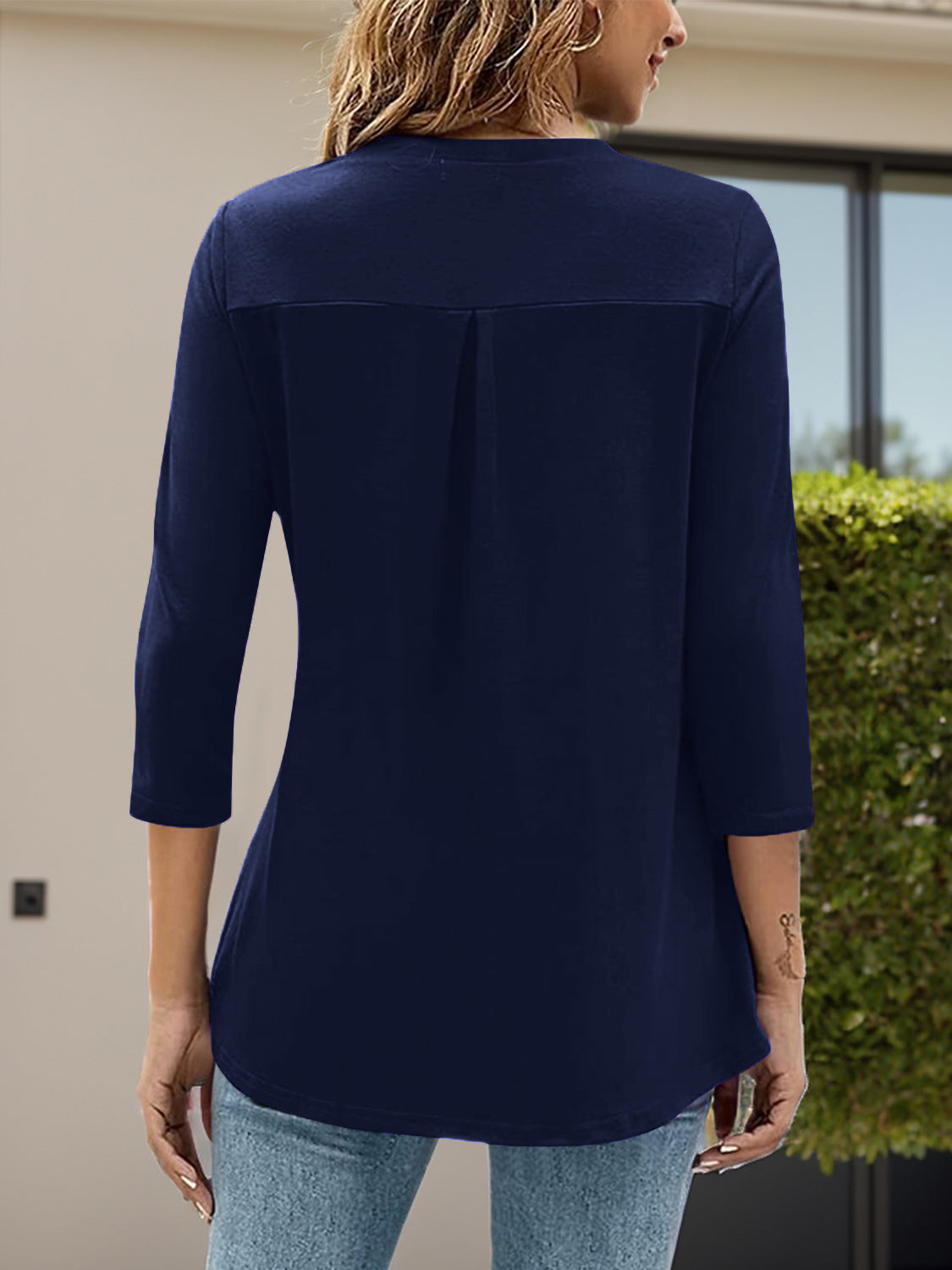 Notched Three-Quarter Sleeve T-Shirt - Charming Charlie