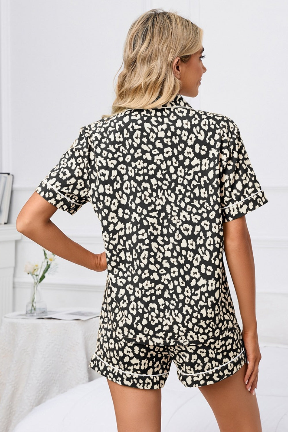 Full Size Leopard Short Sleeve Top and Shorts Lounge Set Plus Size - Charming Charlie