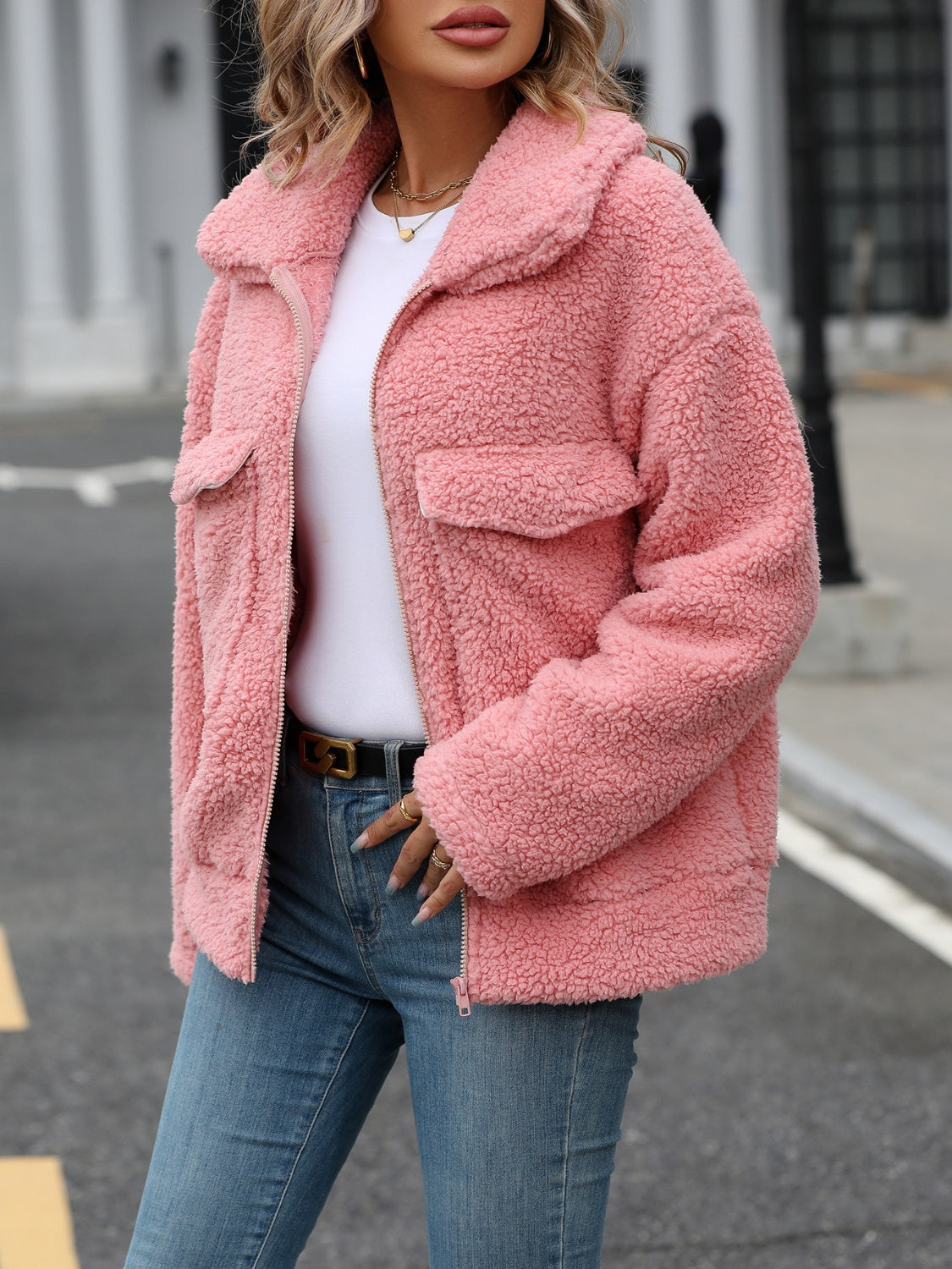 Zip Up Long Sleeve Plush Jacket - Charming Charlie