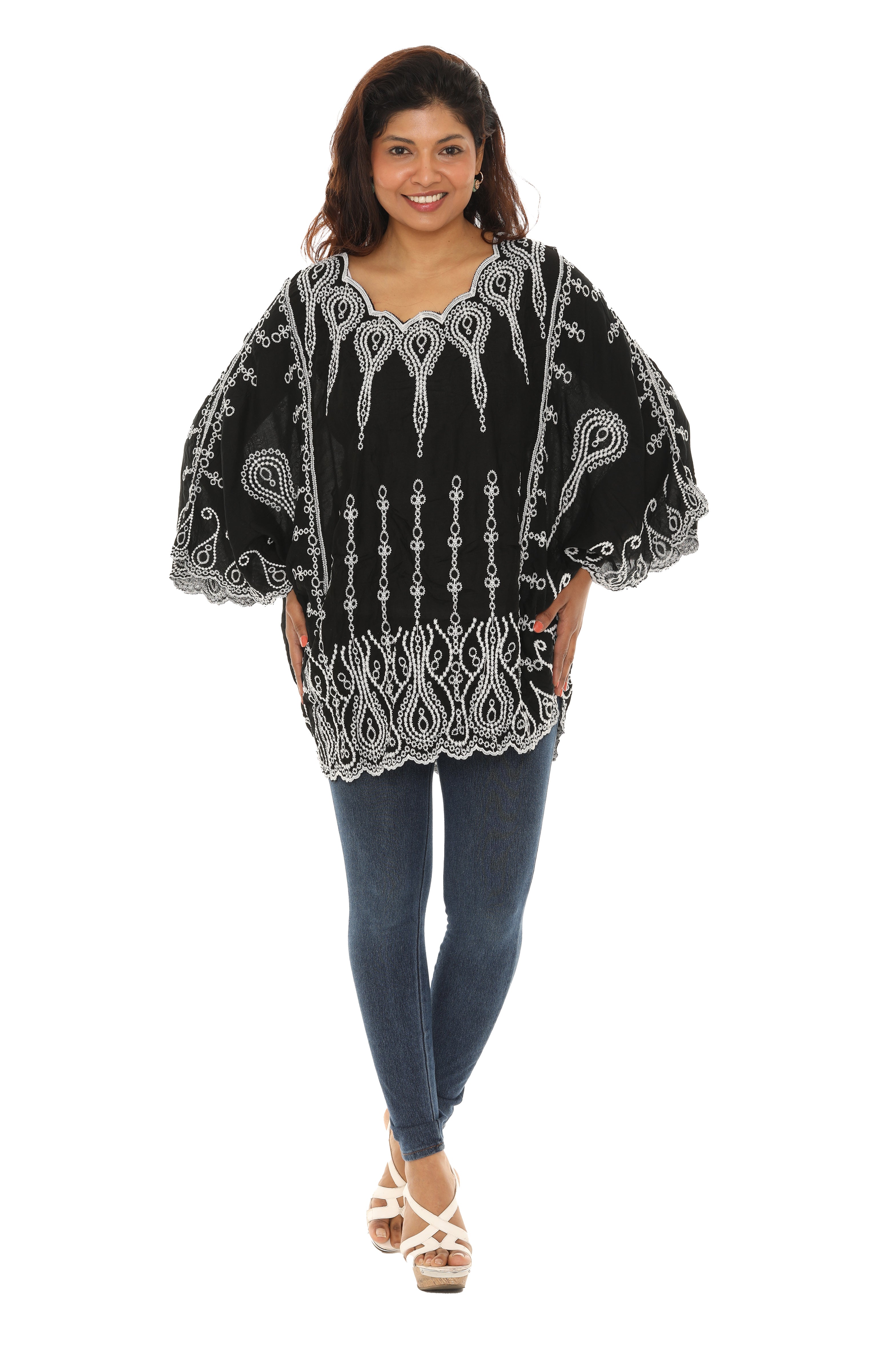 Paisley Embroidered Cape-Sleeve Top - Charming Charlie
