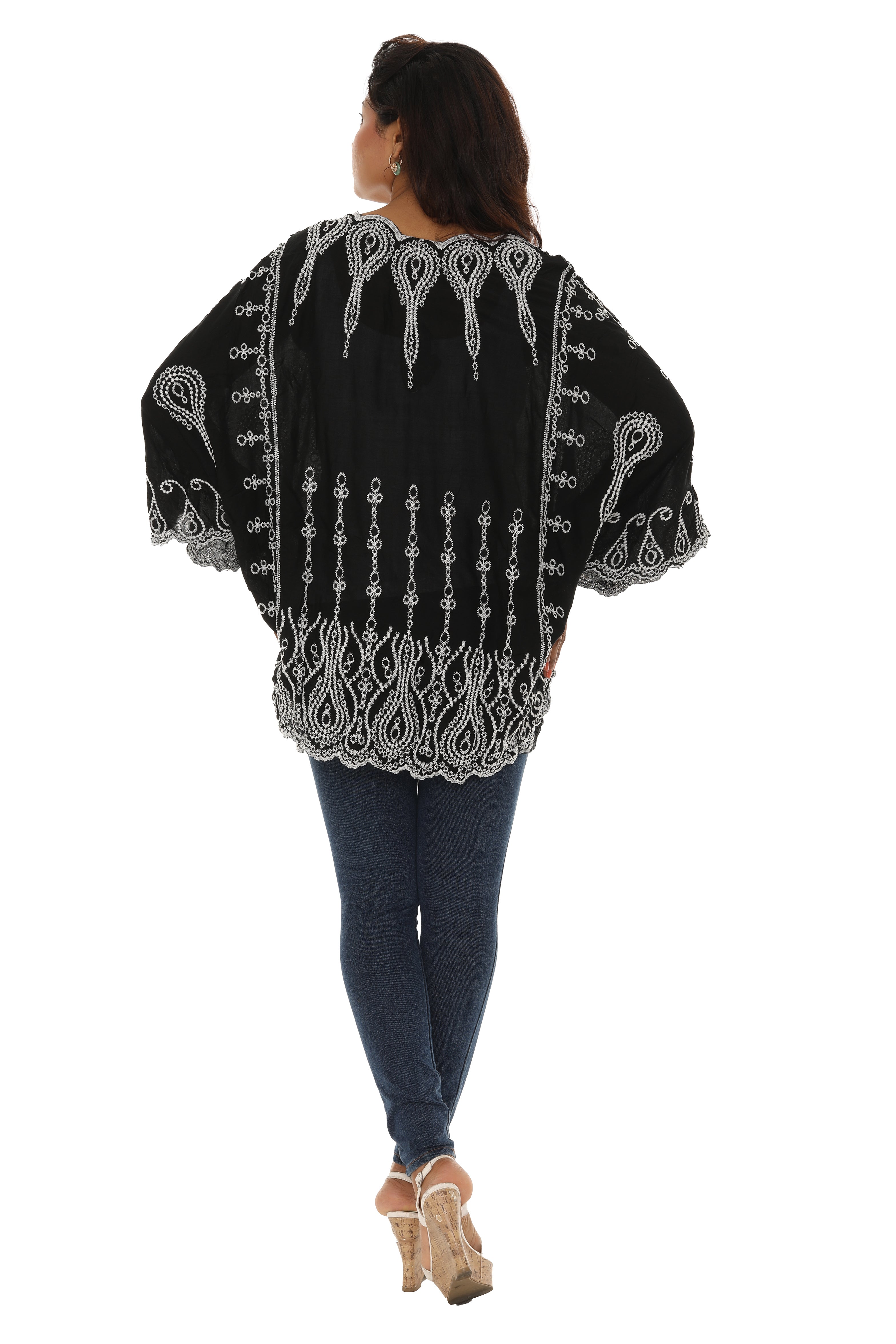 Paisley Embroidered Cape-Sleeve Top - Charming Charlie