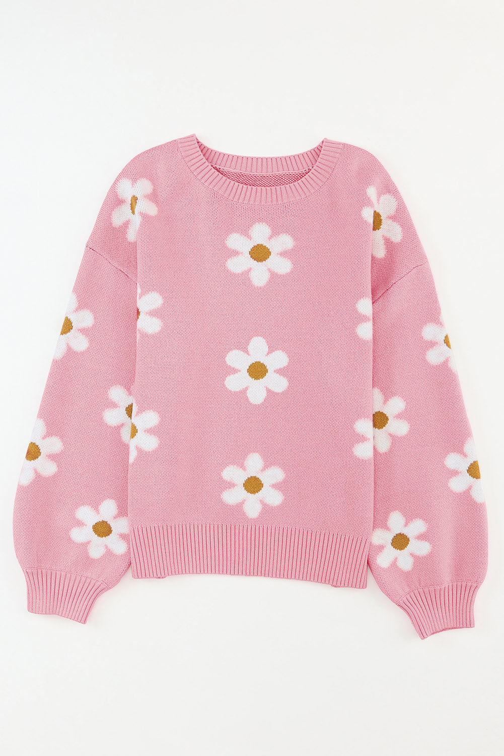 Flower Round Neck Dropped Shoulder Sweater - Charming Charlie
