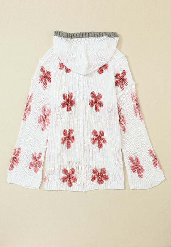 Drawstring Flower Hooded Knit Top - Charming Charlie