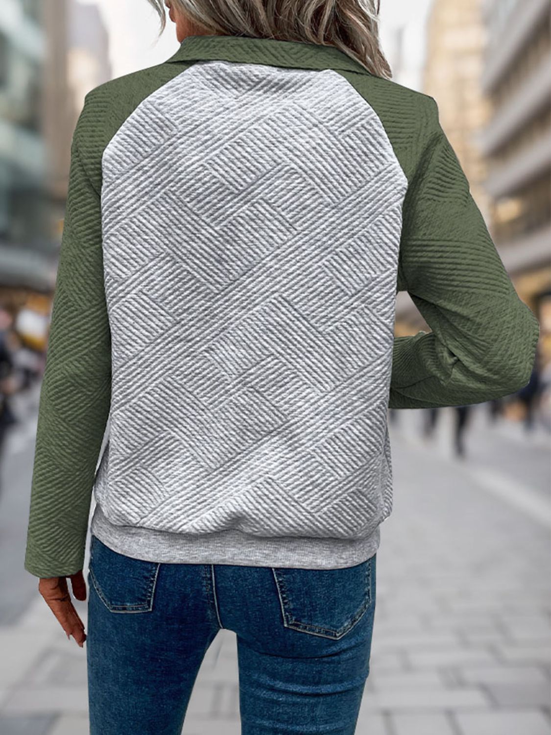 Contrast Textured Long Sleeve Sweatshirt - Charming Charlie