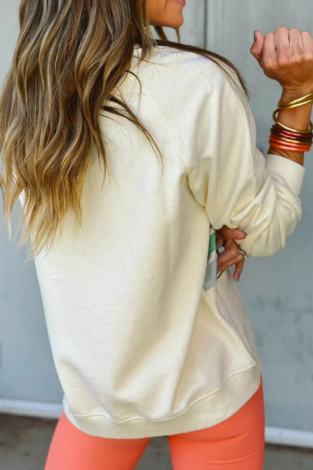 Contrast Round Neck Long Sleeve Sweatshirt - Charming Charlie