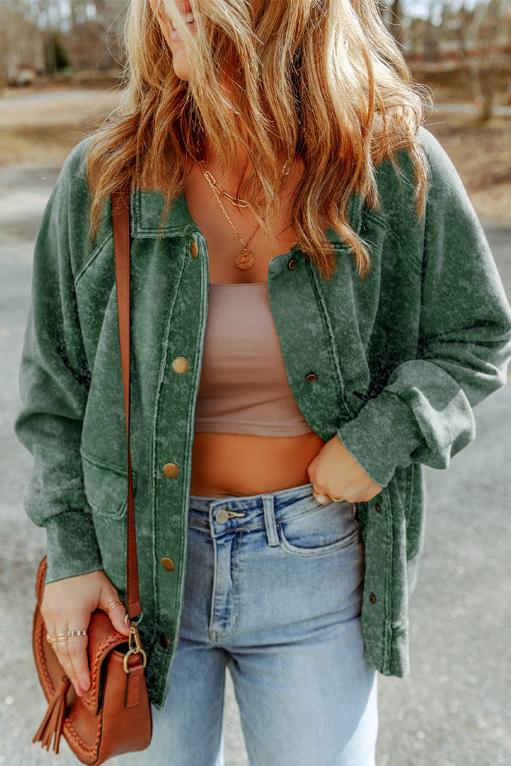 Snap Down Flap Pocket Long Sleeve Shacket - Charming Charlie