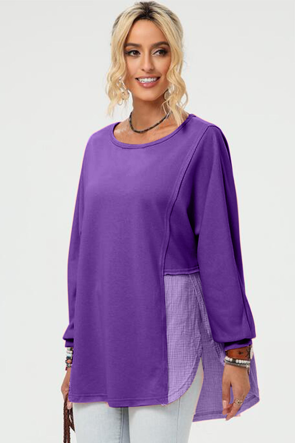 Double Take Full Size Long Sleeve High-Low T-Shirt - Charming Charlie
