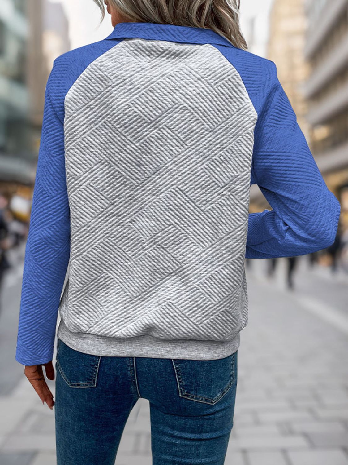 Contrast Textured Long Sleeve Sweatshirt - Charming Charlie