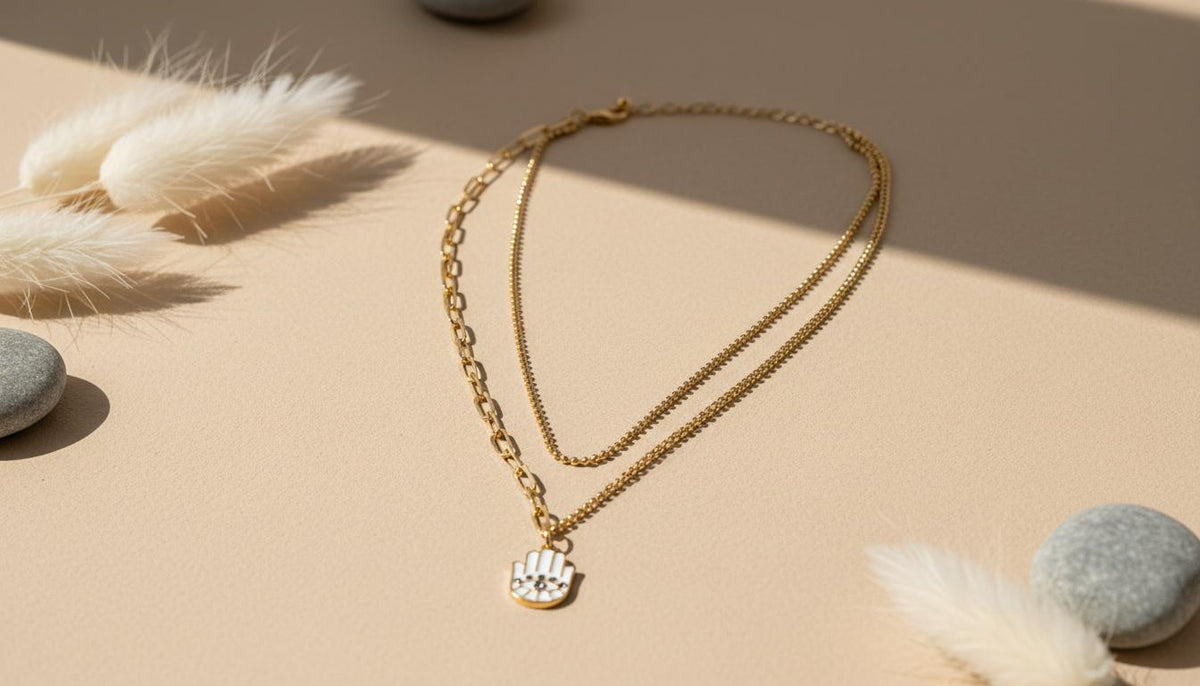 2 Row Gold Hamsa Necklace - Charming Charlie