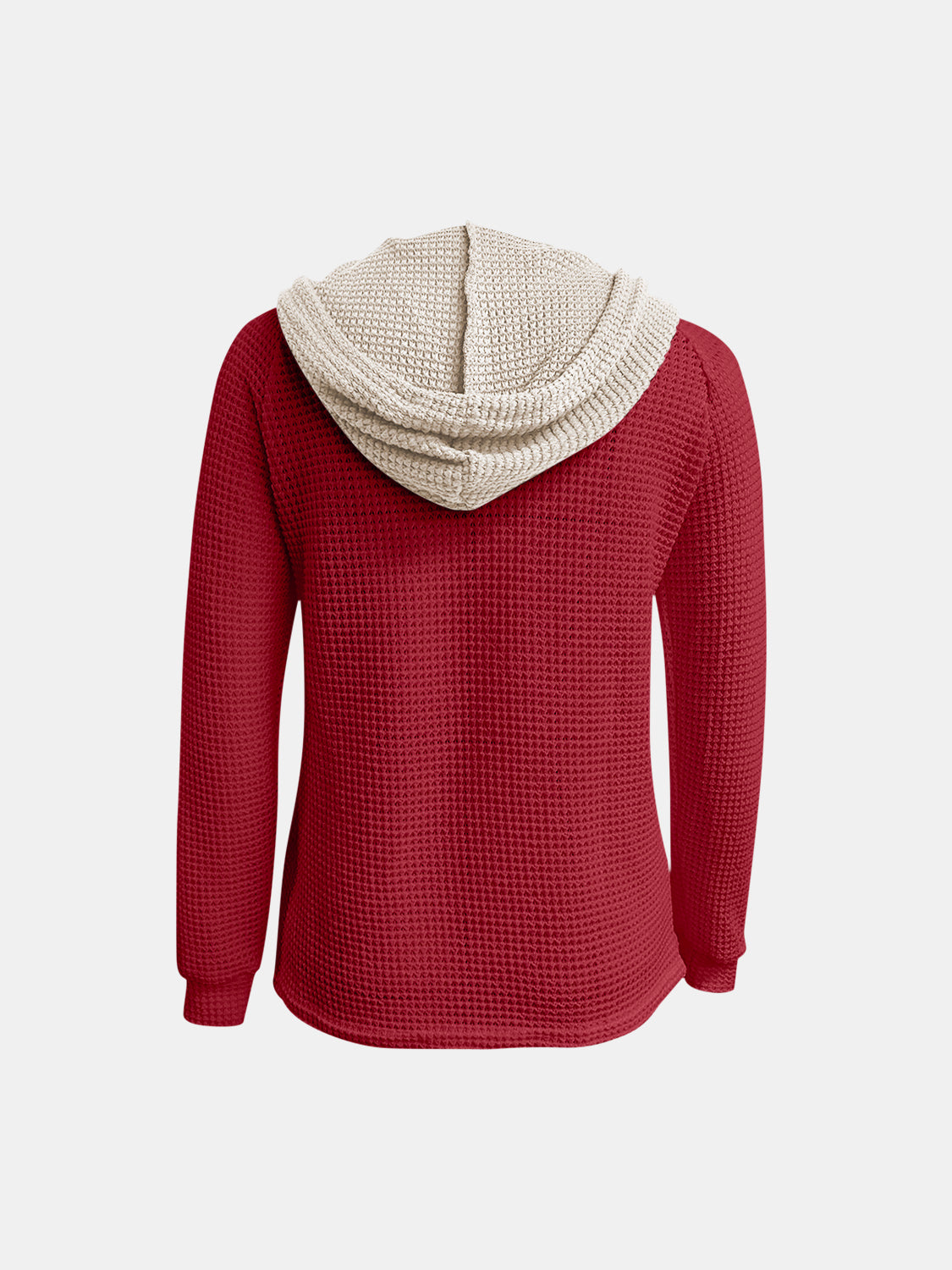 Full Size Waffle-Knit Contrast Long Sleeve Hoodie - Charming Charlie