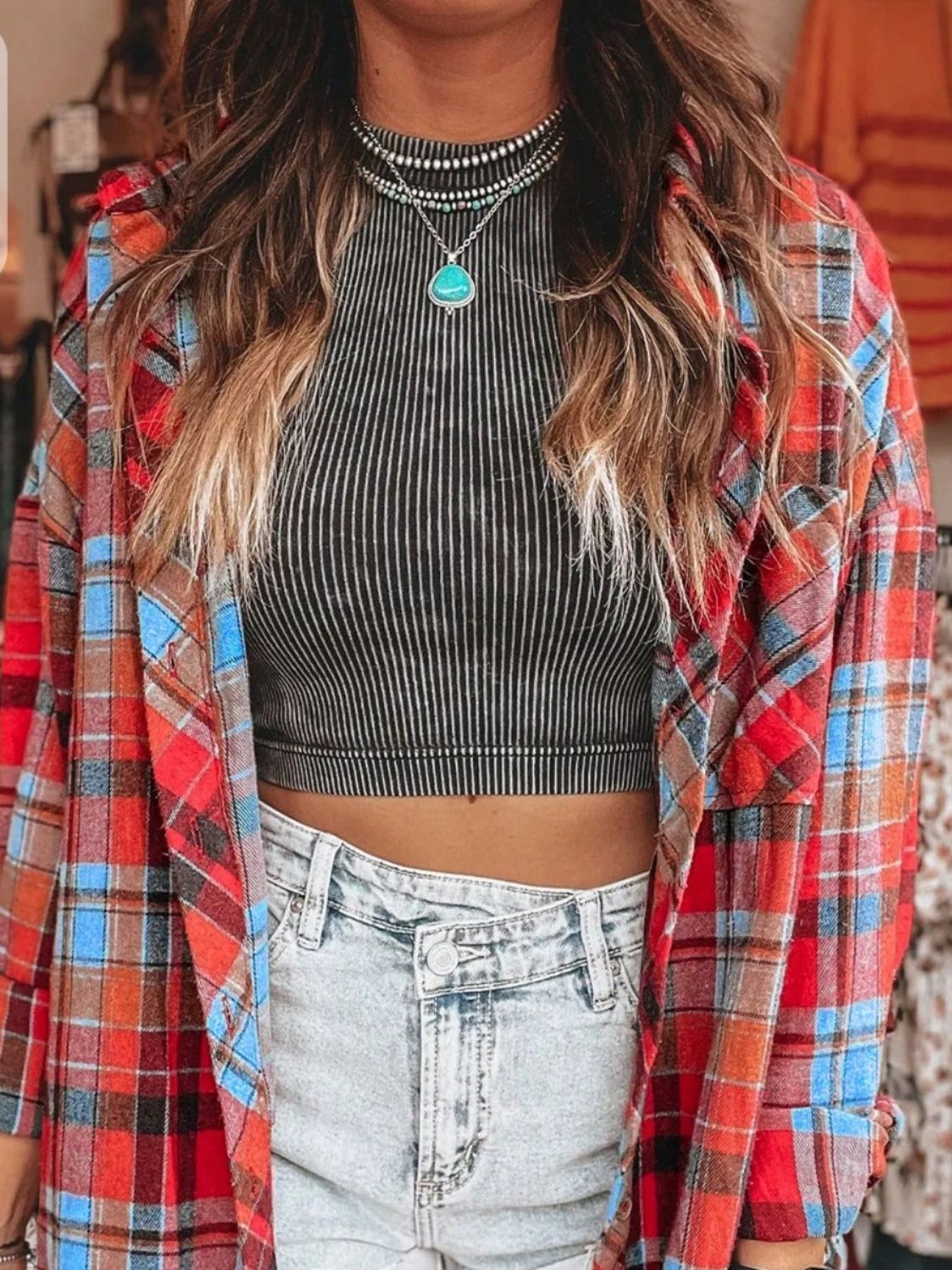 Plaid Collared Neck Long Sleeve Shirt - Charming Charlie