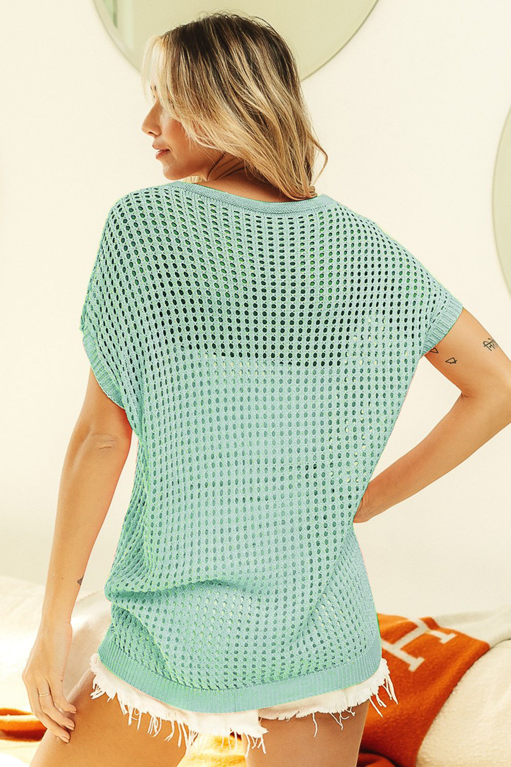 BiBi Openwork Short Sleeve Knit Cover Up - Charming Charlie