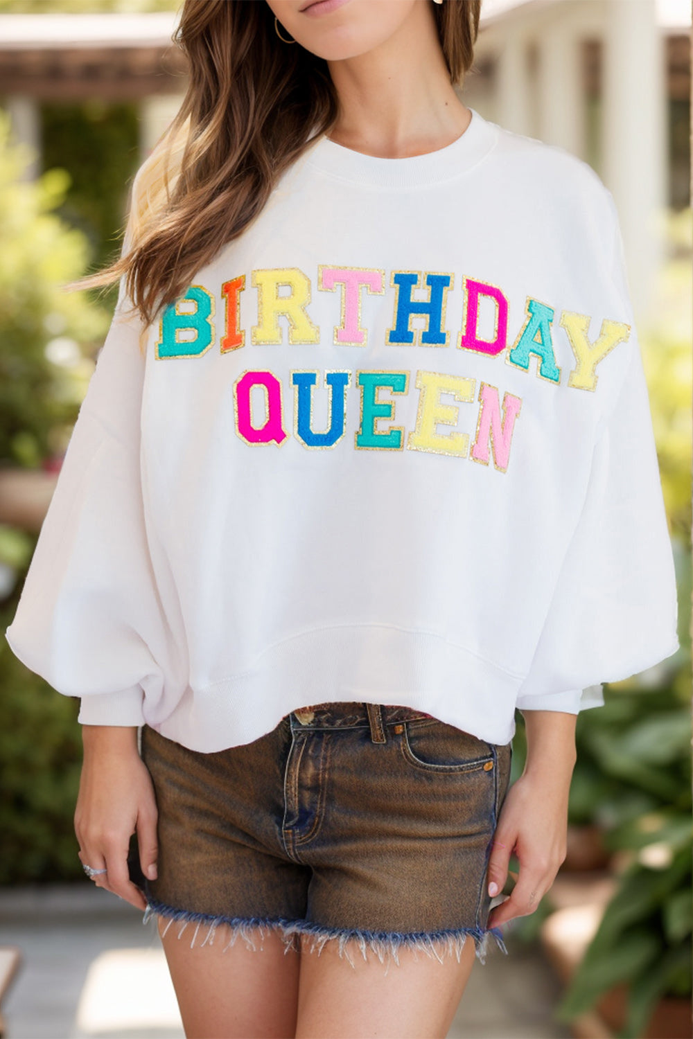 BIRTHDAY QUEEN Sequin Round Neck Long Sleeve Sweatshirt - Charming Charlie