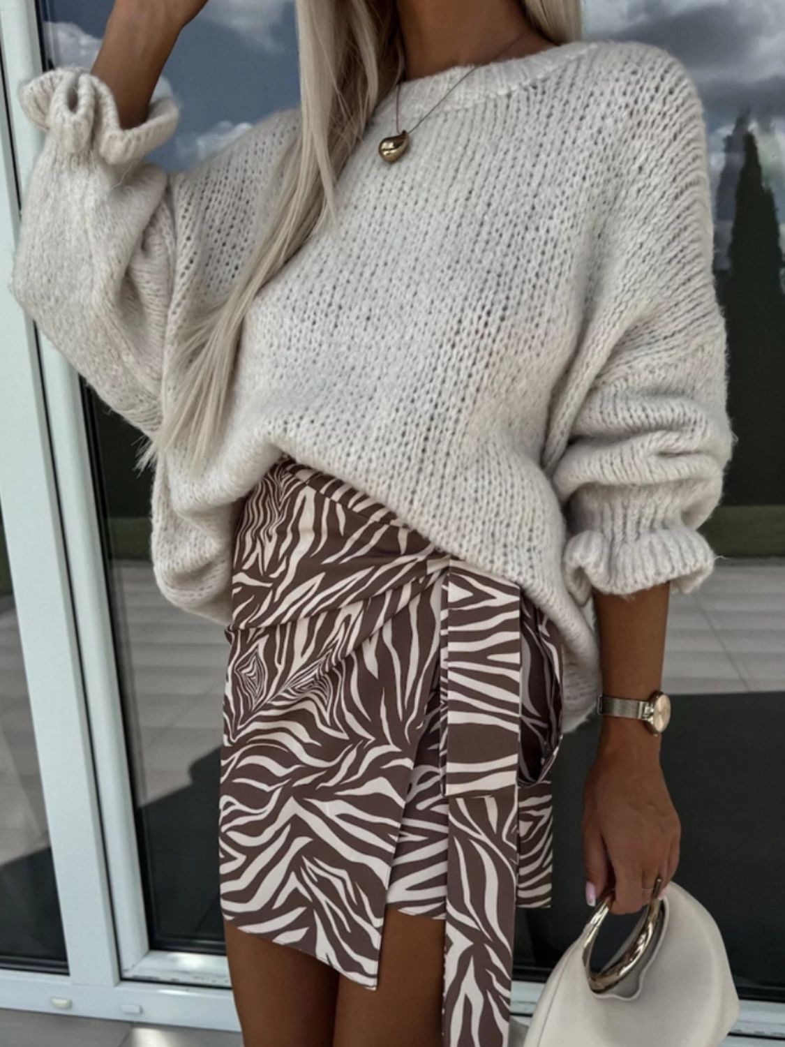 Round Neck Long Sleeve Sweater - Charming Charlie