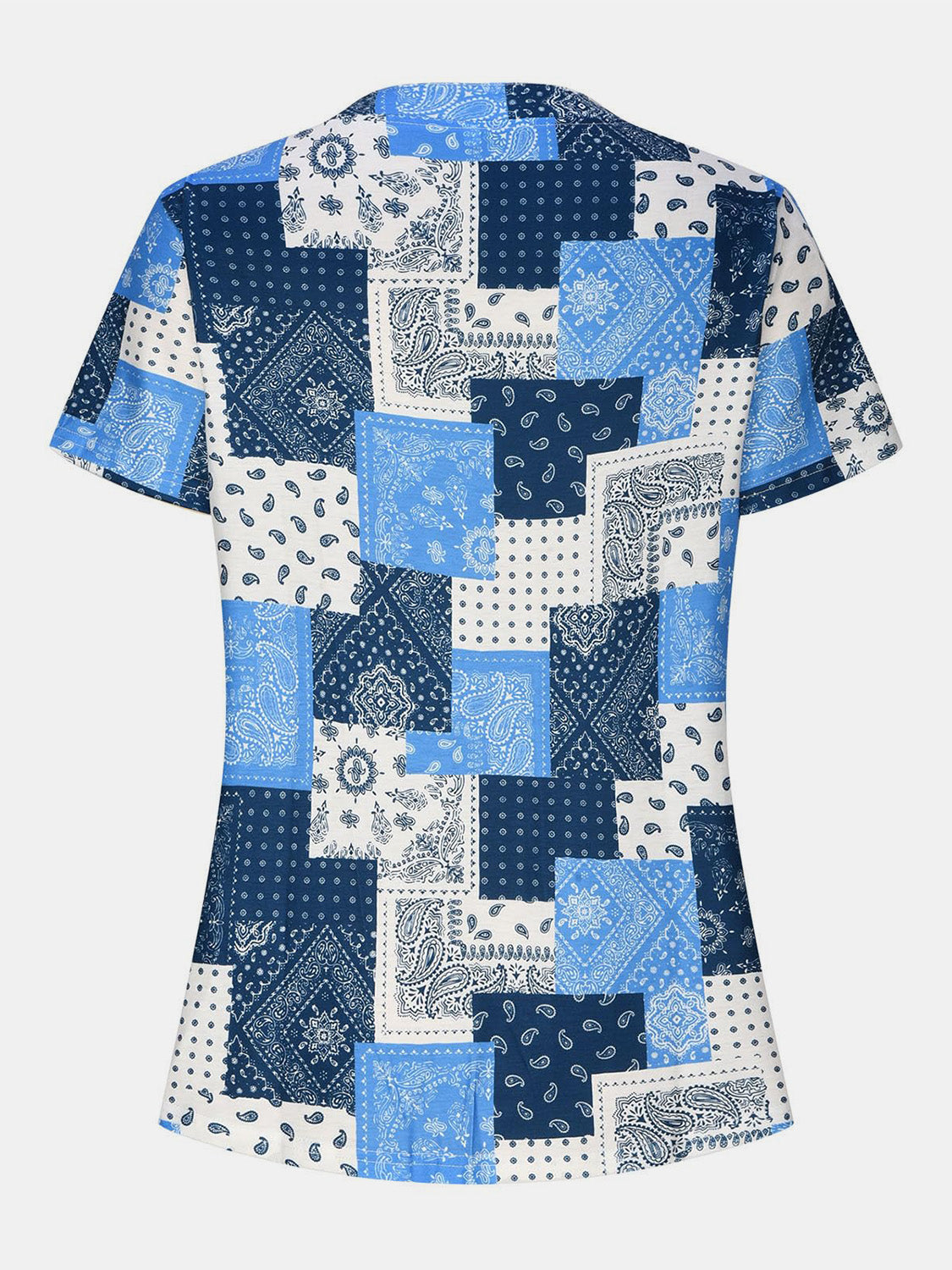 Printed Notched Short Sleeve Blouse - Charming Charlie