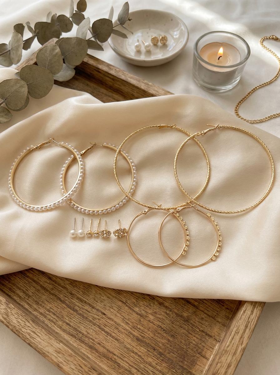 Chic Gold Hoops with Pearl Stud Trio Earrings - Charming Charlie