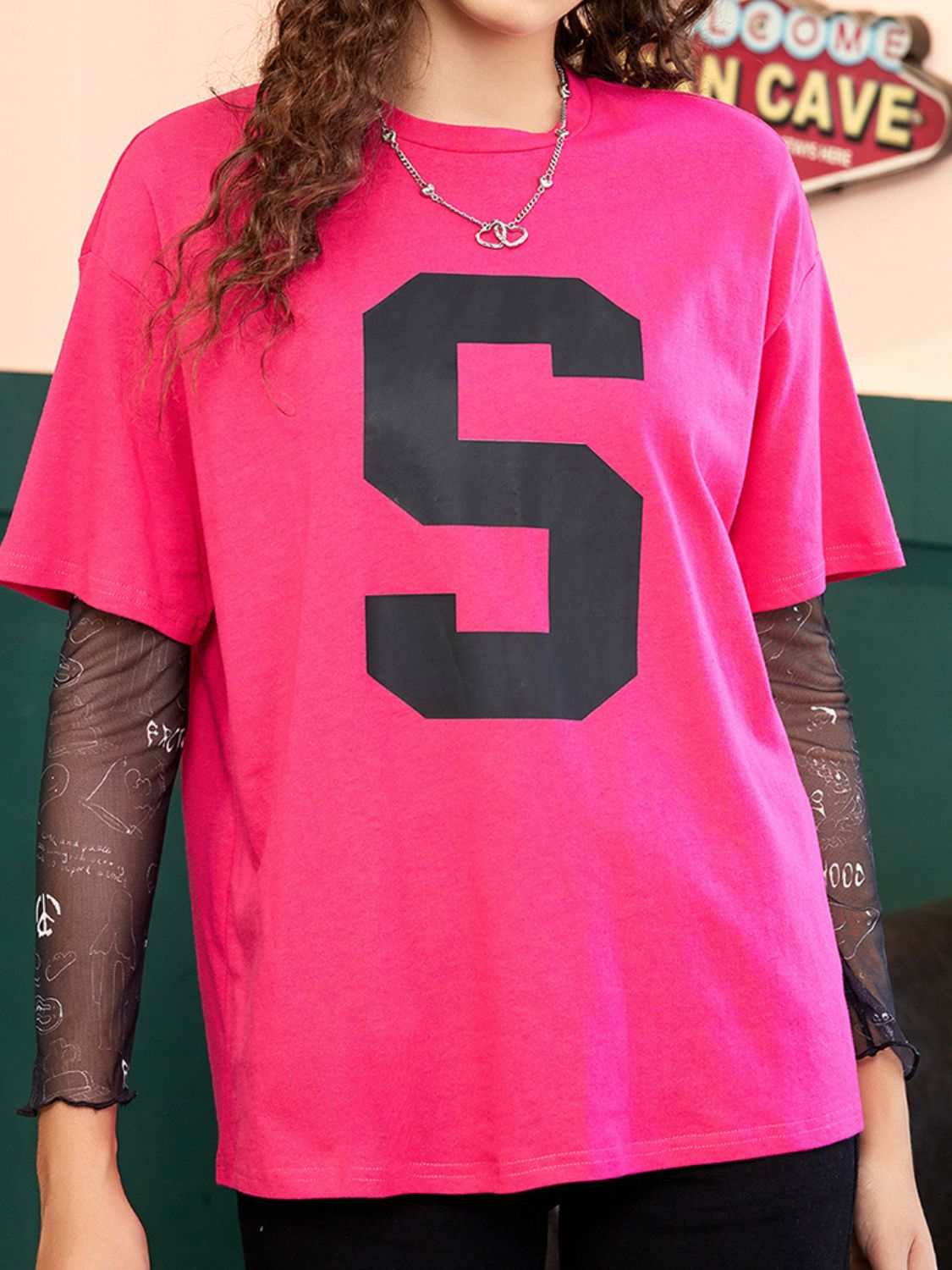 Letter Graphic Round Neck Half Sleeve T-Shirt - Charming Charlie