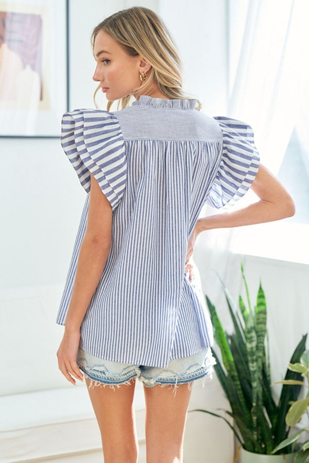First Love Full Size Striped Flutter Sleeve Blouse - Charming Charlie