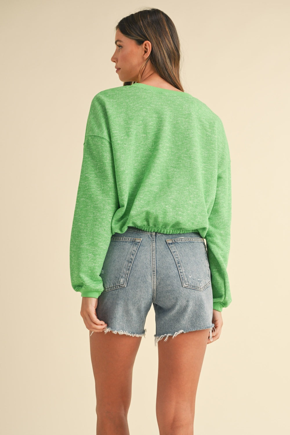 Mable Round Neck Letter Embroidery Crop Sweatshirt - Charming Charlie
