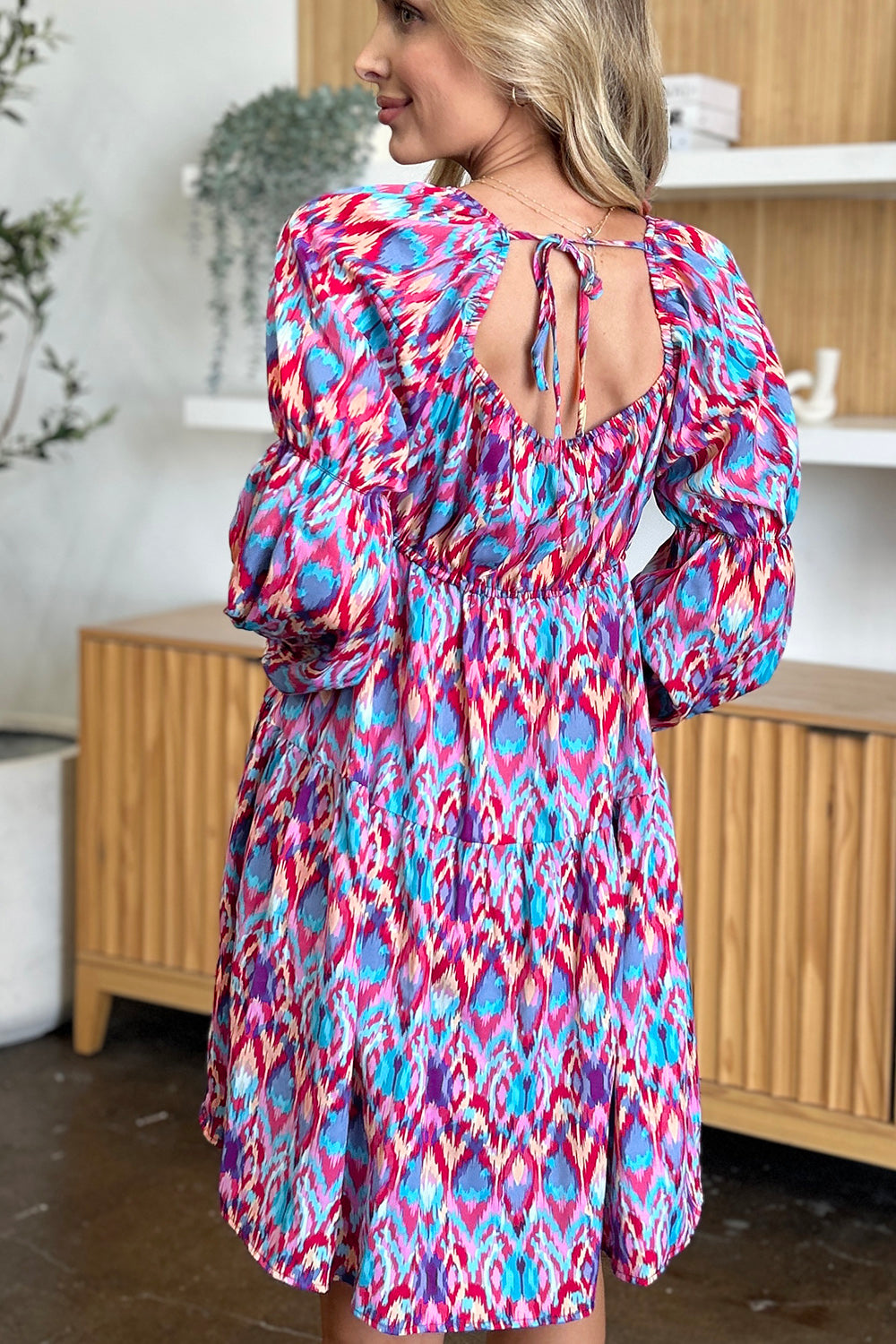 Double Take Full Size Printed Long Sleeve Dress - Charming Charlie