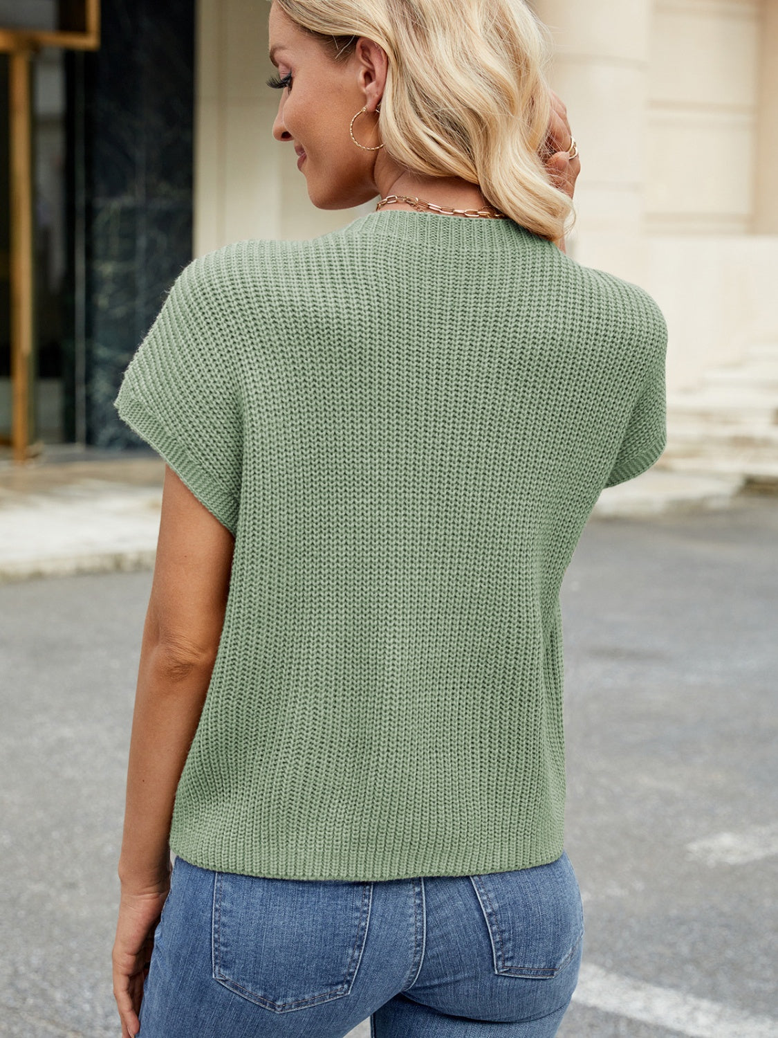 Round Neck Short Sleeve Sweater - Charming Charlie
