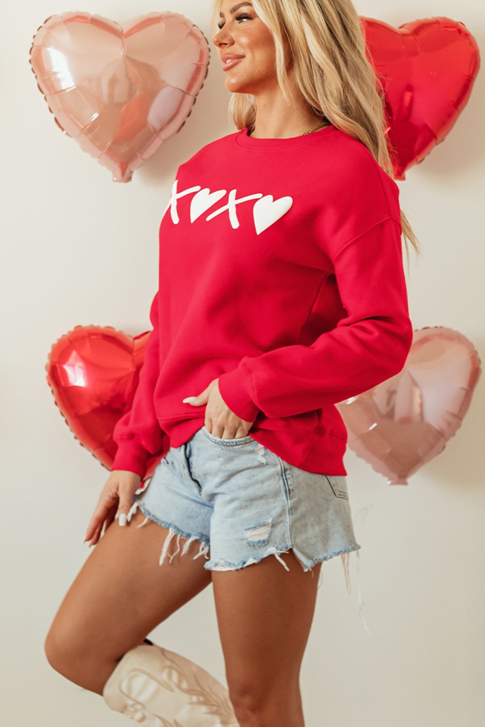 Valentine’s Day XOXO Round Neck Drop Shoulder Sweatshirt - Charming Charlie