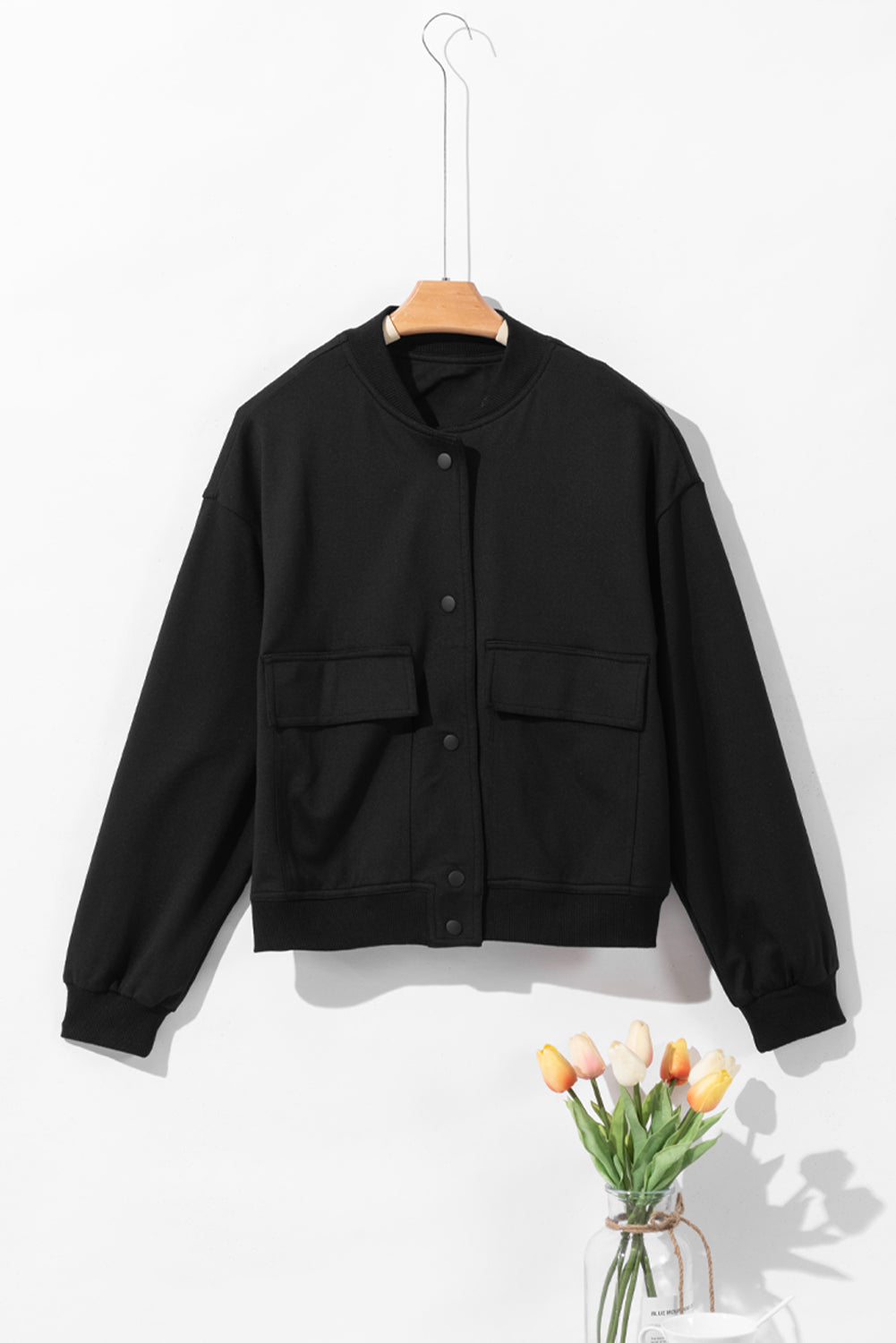 Pocketed Snap Down Long Sleeve Jacket - Charming Charlie