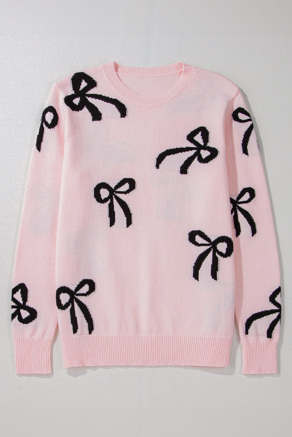 Bow Pattern Round Neck Loose Fit Sweater - Charming Charlie