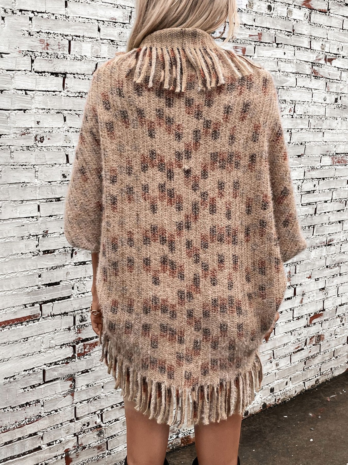 Fringe Open Front Half Sleeve Poncho - Charming Charlie