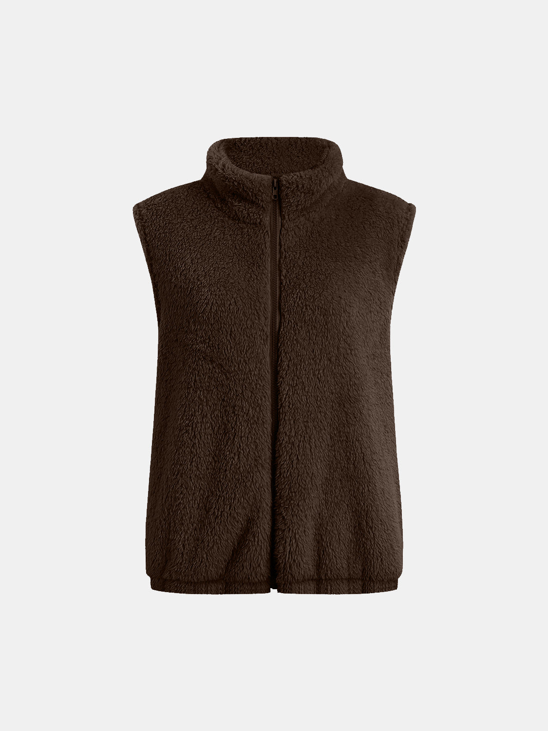 Full Size Fuzzy Zip Up Vest Coat with Pockets - Charming Charlie