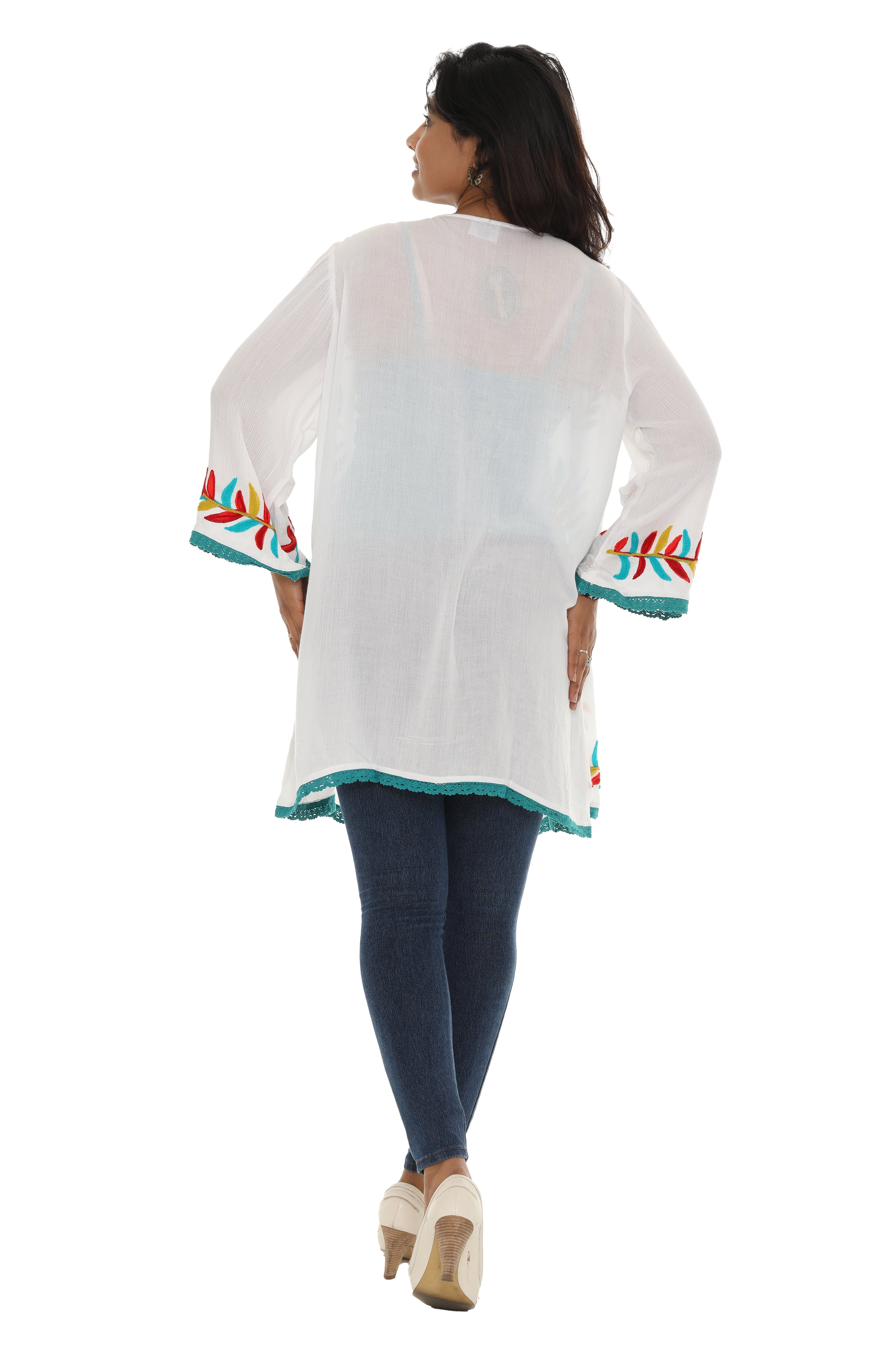 Leaf Embroidery Eyelet-Trim Open Cardigan - Charming Charlie