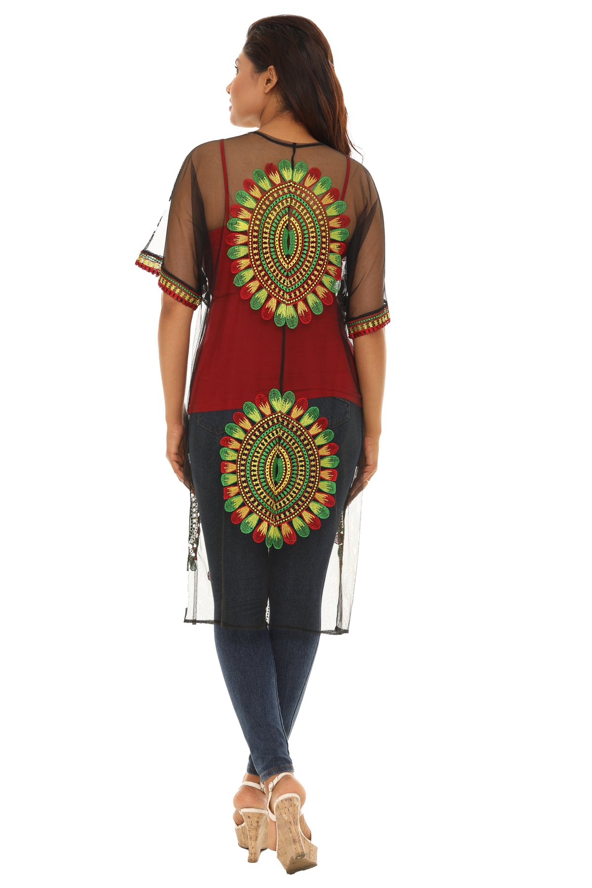 Women’s Sheer Mesh Floral Embroidered Long Beach Duster - Charming Charlie