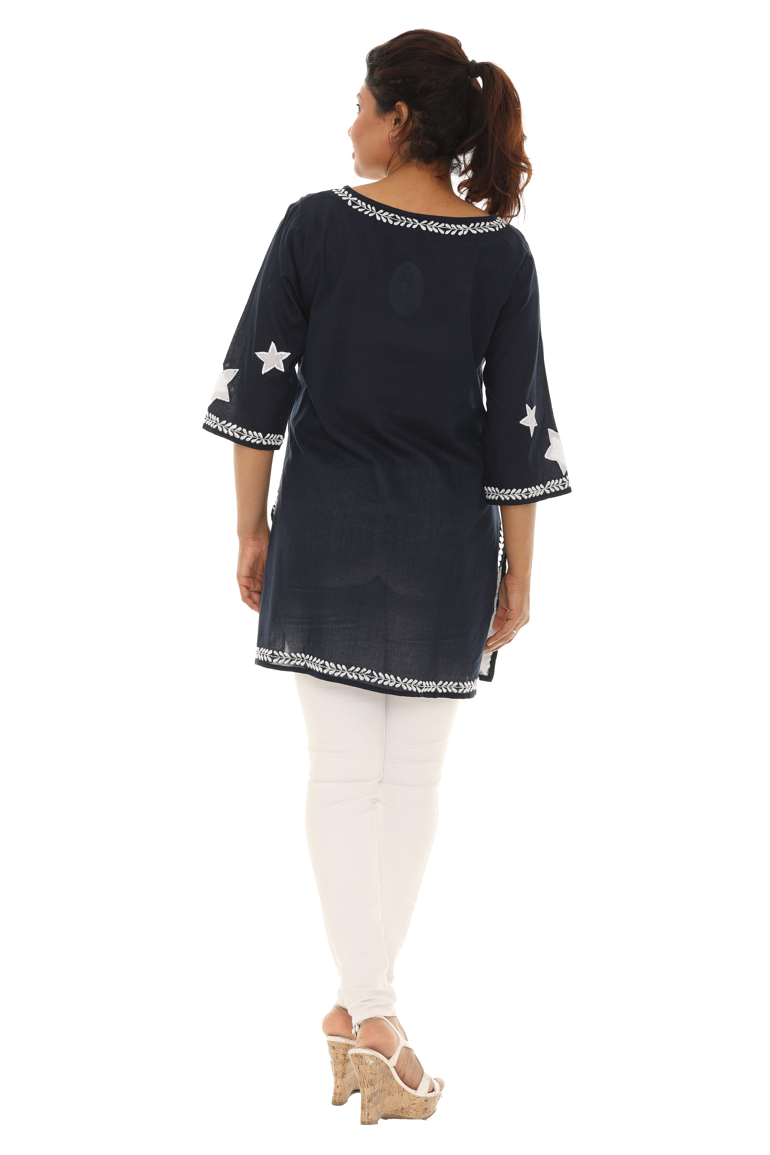 Sheer-Embroidery-Detailing V-Neck Tunic - Shoreline Wear, Inc.