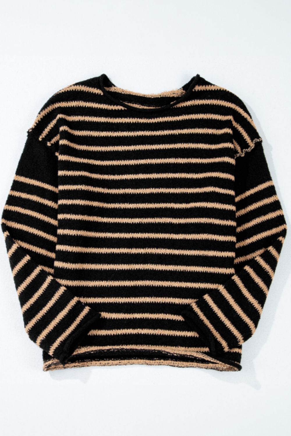 Stripe Drop Shoulder Round Neck Sweater - Charming Charlie