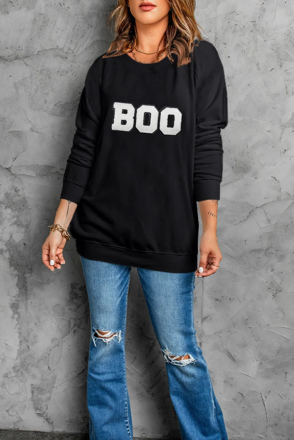 BOO Round Neck Long Sleeve Sweatshirt - Charming Charlie